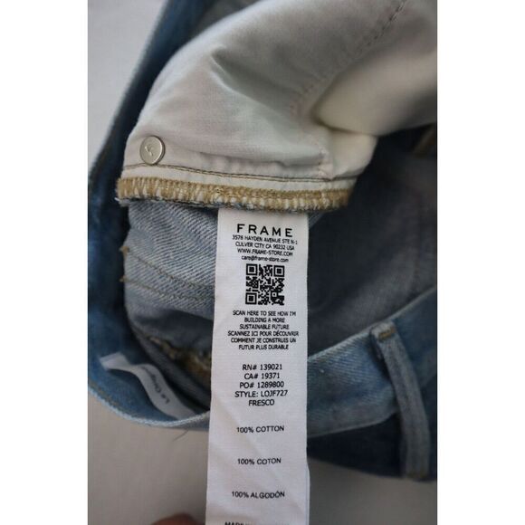 Frame Women's Sz 27 Blue Le Original Bleached High Rise Straight Fit Jeans - Picture 4 of 12